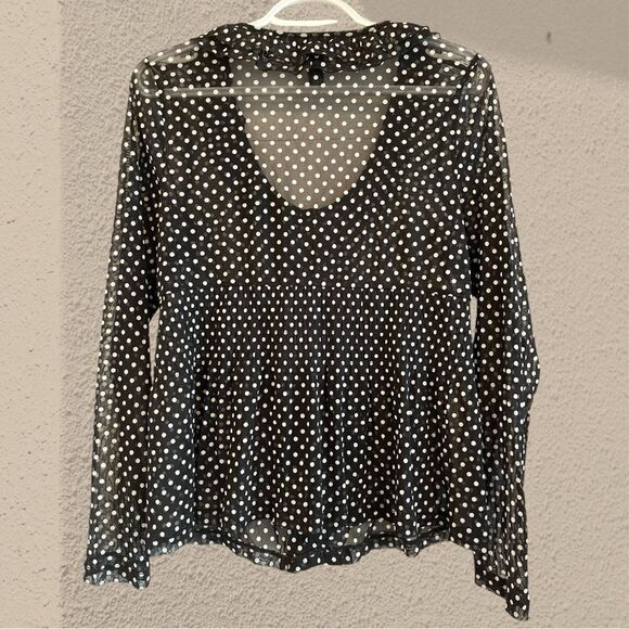 Black and white polka dot mesh ruffled blouse - Picture 5 of 9